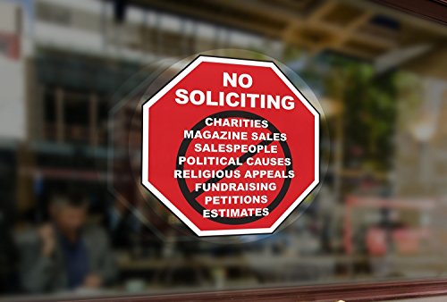 2-Pack. No Soliciting Inside Window Static Cling Decal in Red for Home and Business - 5" x 5" - Removable and Reusable