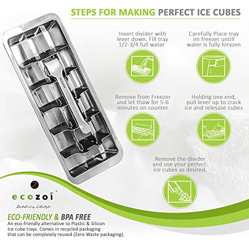 ecozoi Stainless Steel Metal Ice Cube Trays with Easy Release Handle