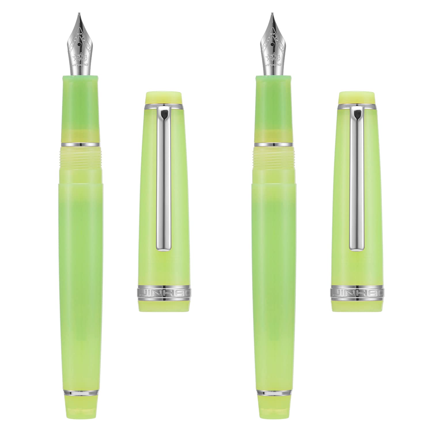 2 PCS Jinhao 82 Resin Fountain Pen Iridium Extra Fine & Fine Nib with Converter, Transparent Green with Silver Clip Writing Pen Set — image 1