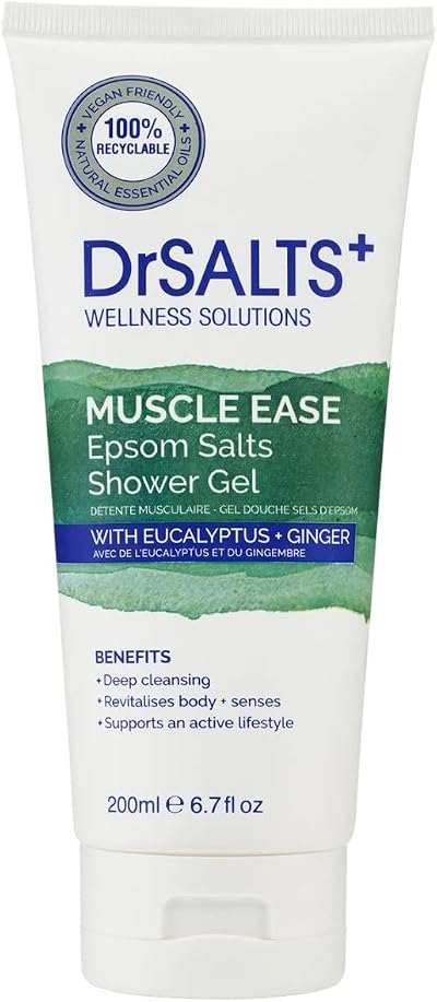 DrSALTS+ Muscle Ease Shower Gel 200ml with Eucalyptus Ginger Vegan Cruelty-Free