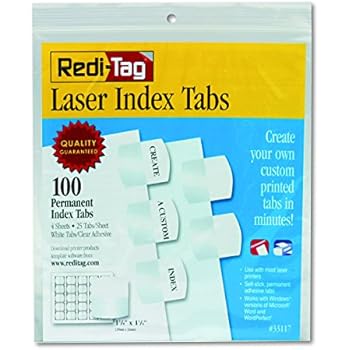 Amazon.com : Redi-Tag Printable Laser Index Tabs, 1.125 Inches, White ...