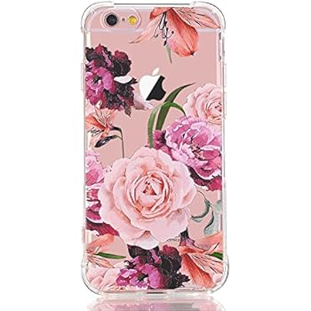 LUOLNH Slim Shockproof Clear Floral Pattern Soft Flexible TPU Back Cover Case Compatible with iPhone 5 5s SE-Purple Rose