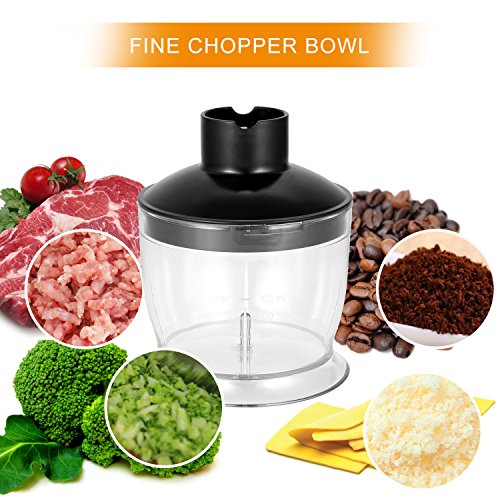 Hand Immersion Blender 5-Speed Control 330 Watt Stainless Steel 4-in-1 Multifunctional Mixer with Chopper, Whisk, Blender Jar, Beaker Attachment for Fruit Baby Food Sauce and Smoothies Black