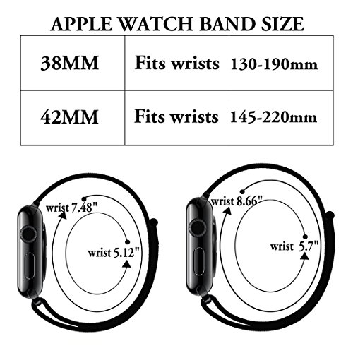 QIENGO Qifit New Nylon Sport Loop with Hook and Loop Fastener Adjustable Closure Wrist Strap Replacment Band for iwatch Apple Watch Series 1/2/3,42mm,N+ Black - Thumbnail 4
