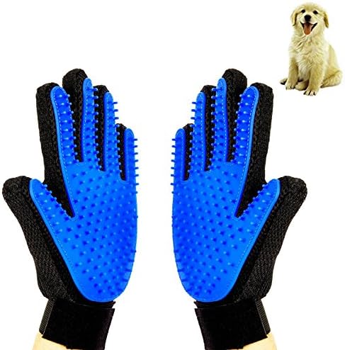 Pet Grooming Glove - Gentle Deshedding Brush Glove - Efficient Pet Hair Remover Mitt - Massage Tool with Enhanced Five Finger Design - Perfect for Dogs &amp; Cats with Long &amp; Short Fur (2 pack, Blue)