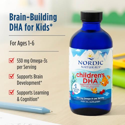 Nordic Naturals Children’s DHA, Strawberry - 16 oz for Kids - 530 mg Omega-3 with EPA & DHA - Brain Development & Function - Non-GMO - 192 Servings | Omega-3 with DHA & EPA per serving supports brain development, learning & cognitive function for kids. 192 servings.