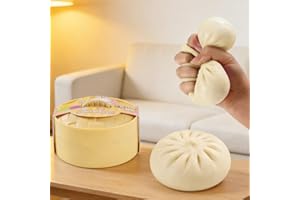 1-Count Novelty Baozi Squishy with Steamer Basket, Food Simulation Stress Relief Ball, Funny Gag Gift for Women & Men