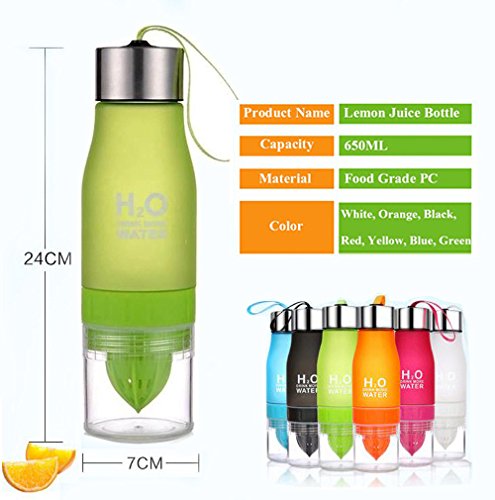 CoolKo Newest Leak Proof Portable 650ML GreenH2O Infuser Sports Water Bottle Health Juice Fruit Squeezer Cup, Own Natural Flavored Fuit Infused Water for Healthy Drinks - Stainless Steel Bottle - Thumbnail 4