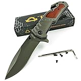 TEK Spring Assisted Opening Folding Rescue Pocket Knife - Titanuim Grey Handles with Beautiful Rosewood Inlay- Razor Sharp Drop Point Blade - Glass Breaker & Seat Belt Cutter Included - New