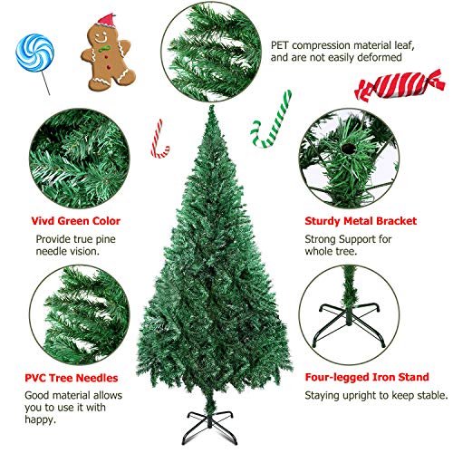 LEHOM Christmas Trees Unlit Artificial 6 Feet Premium Hinged Spruce Full Tree with Solid Metal Stand (900 Tips)