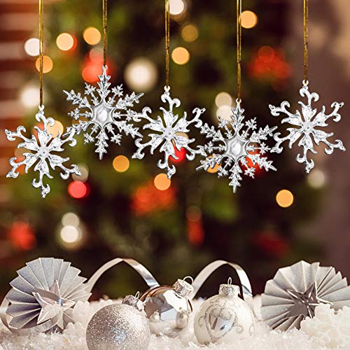 HAKACC Christmas Snowflake Decorations,36pcs Icicles Ornaments Set Clear Snowflake Acrylic Christmas Ornaments for Santa Outdoor Party Decoration Craft Projects