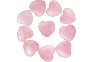 Marrywindix 10 Packs 1 Inch Healing Crystal Natural Rose Stone Heart Love Carved Palm Worry Stone Chakra Reiki Balancing