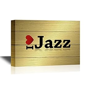 Canvas Wall Art - I Love Jazz on Golden Wood Style Background - Gallery Wrap Modern Home Art | Ready to Hang - 12x18 inches