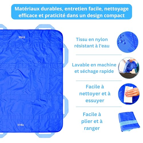 EYRA Slide Sheet 122 x 102 cm with 8 Handles – Reusable and Washable Transfer & Positioning Aid Sheet for the Elderly, Bedridden Patients and Disabled – Supports Up to 180 kg