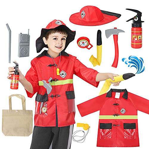 Kids Fireman Costume Role Play Kit Set, Halloween Activities