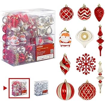 Homde Christmas Balls Ornaments 77ct Includes Santa Claus Snowflakes for Xmas Tree Shatterproof Christmas Tree Decorations with Hanging Rope (Red & Gold)