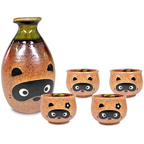 Mino Ware Traditional Japanese Sake Set, Tokkuri Bottle and 4 Ochoko
