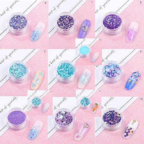 12 Pots/set Nail Sequins Powder with 5pcs nail art dotting tools, Mermaid Half-Pearl Star Moon Sequins Glitters Sticker Nail Art Design Decorations DIY Decals, 3d Manicure UV Gel Polish DIY Accessory