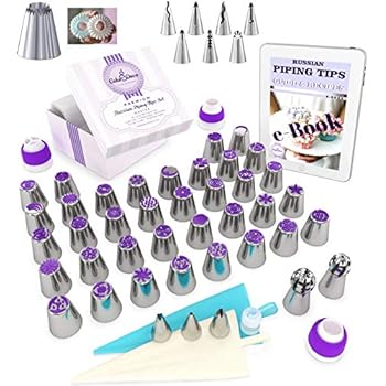 Cake&Deco Russian Piping Tips Set - 92pcs Cake Decorating Baking Supplies Kit with Gift Box for Storage - 49 Premium Russian Tulip Icing Piping Ruffle Nozzles - Cupcake Flower shaped frosting nozzles