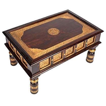 Marokkanischer Wohnzimmertisch Couchtisch aus Holz massiv Sunita 90cm