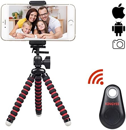 Camera Tripod Kingyee Flexible Tripod Stand Holder with Wireless Bluetooth Remote Control and Universal Cell Phone Mount Adapter for iPhone, Cellphone, Camera (7.5 In Black&Red)