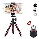 Camera Tripod Kingyee Flexible Tripod Stand Holder with Wireless Bluetooth Remote Control and Universal Cell Phone Mount Adapter for iPhone, Cellphone, Camera (7.5 In Black&Red)