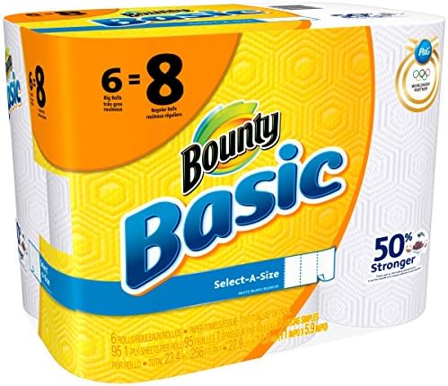 Bounty Basic Select-A-Size Paper Towels Big Rolls, White, 95 sheets, 6 rolls