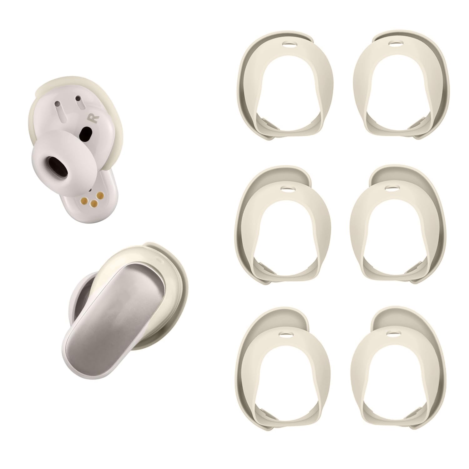 Aiivioll [3 Pairs] Ear Tips Covers for Bose QuietComfort Ultra Earbuds (2023), Anti-Slip Silicone Sports Wing Tips, Washable Eartips Accessories (Off White, S/M/L)