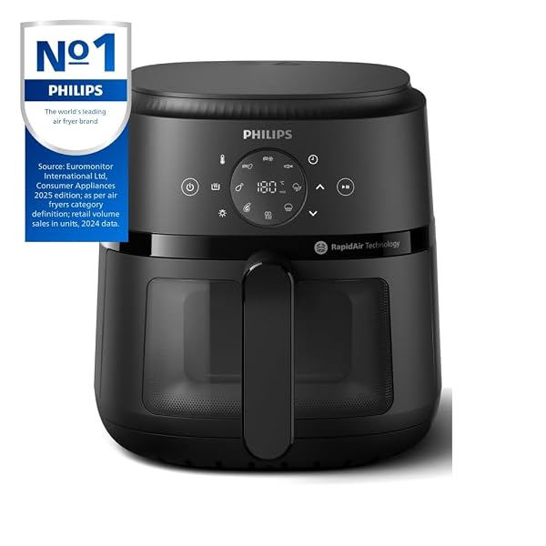 PHILIPS 2000 SERIES AIRFRYER – 4.4 QT (4.2L) PAN, 13 COOKING FUNCTIONS, RAPIDAIR TECHNOLOGY, HEALTHY COOKING WITH 90% LESS FAT, EFFICIENT & FAST (NA220/00)