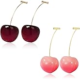 QLYOVWE Red Cherry Earrings Set for Women 2 Pairs Creative Fruit Dangle Drop Earrings 3D Lifelike Cute Cherries Earrings Charm Sweet Jewelry Gift