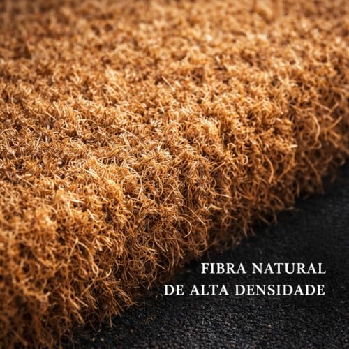 Tapete Capacho de Entrada Fibra de Coco Natural com Base Antiderrapante em Borracha 40x60cm Listrado para Porta Interna e Externa
