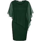 SeSe Code Women's Mesh Cape Overlay Bodycon Knee Length Pencil Dress for Wedding Guest
