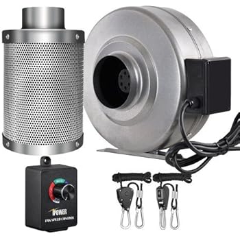 iPower 4 Inch 190 CFM Inline Fan Carbon Filter Combo with Variable Speed Controller 8 Feet Rope Hanger for Grow Tent Ventilation, 4