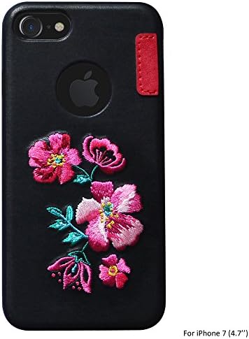 iPhone 7 Embroidered Case (4.7"), NOVOLAND 4.7 Inches Embroidery 3D Floral Case for Apple iPhone 7, Ultra Thin Light Weight Design PC and PU Leather Materials, Black