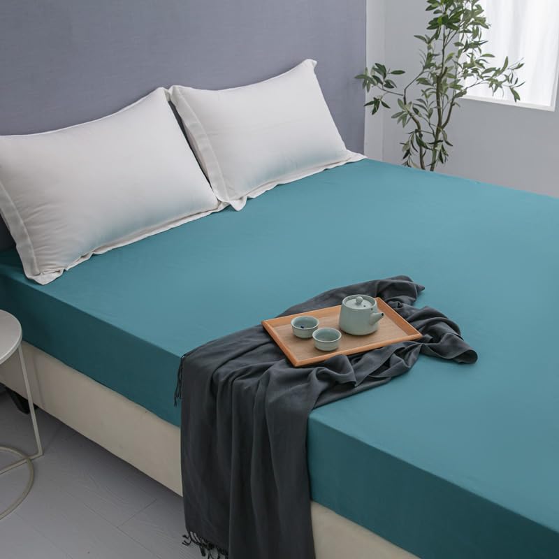 Teal Blue Thermal TC600 Fitted Bed Sheet 30cm Deep 100% Soft Cotton Hotel Quality Extra Soft Premium Luxury Bedding Linen (King)