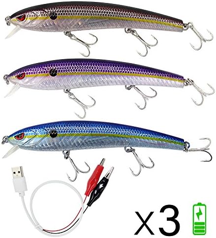 lurequeen Twitching Lures Rechargeable USB Recharging Cords Electronic Minnow Jerkbait Crankbait with Mustad Hooks