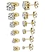 Thunaraz Stainless Steel Stud Earrings for Women Round Cut Cubic Zirconia Earrings Set 6 Pairs 3mm-8mm Gold Tone