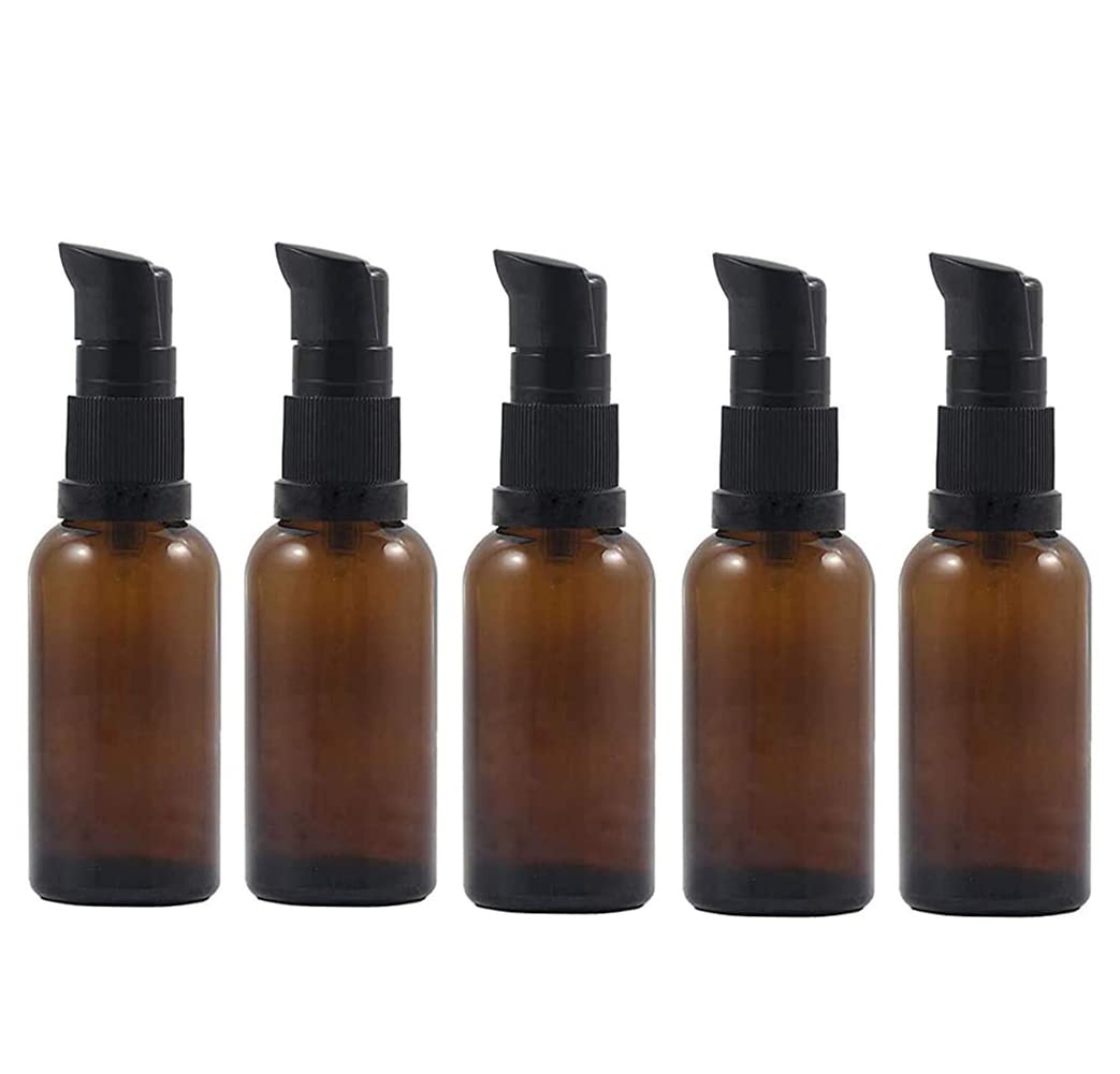 6Pcs 30ml 1oz Amber Glass Pump Bottles Refillable Lotion Dispenser Travel Essential Oil Containers Cosmetic Storage Toiletry Vials