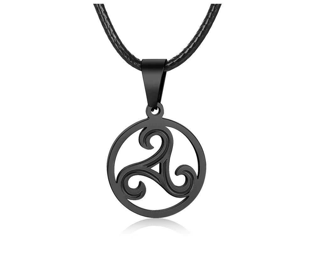 VNOX 21 mm Stainless Steel Celtic Triskelion Pendant Necklace Celtic Symbol Pendant for Men Women Free Leather Chain 60 + 5 cm