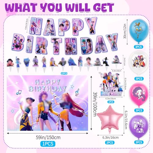 SupaWeiss 29pcs K-popS Birthday Decorations,Happy Birthday Balloons,Latex Balloons,Banner,Cake Topper,Party Decorations Set