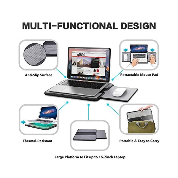 AboveTEK-Portable-Laptop-Lap-Desk-wRetractable-LeftRight-Mouse-Pad-Tray-Non-Slip-Heat-Shield-Tablet-Notebook-Computer-Stand-Table-wSturdy-Stable-Cooler-Work-Surface-for-Bed-Sofa-Couch-or-Travel AboveTEK Portable Laptop Lap Desk w/Retractable Left/Right Mouse Pad Tray, Non-Slip Heat Shield Tablet Notebook Computer…