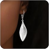 ALEXCRAFT 925 Sterling Silver Dangle Earrings for Women Trendy Lightweight Statement Hypoallergenic 14k GoldplatedHandmade Brushed Curved Leaf Drop Dangle Leverback Earrings Boho Jewelry for Women