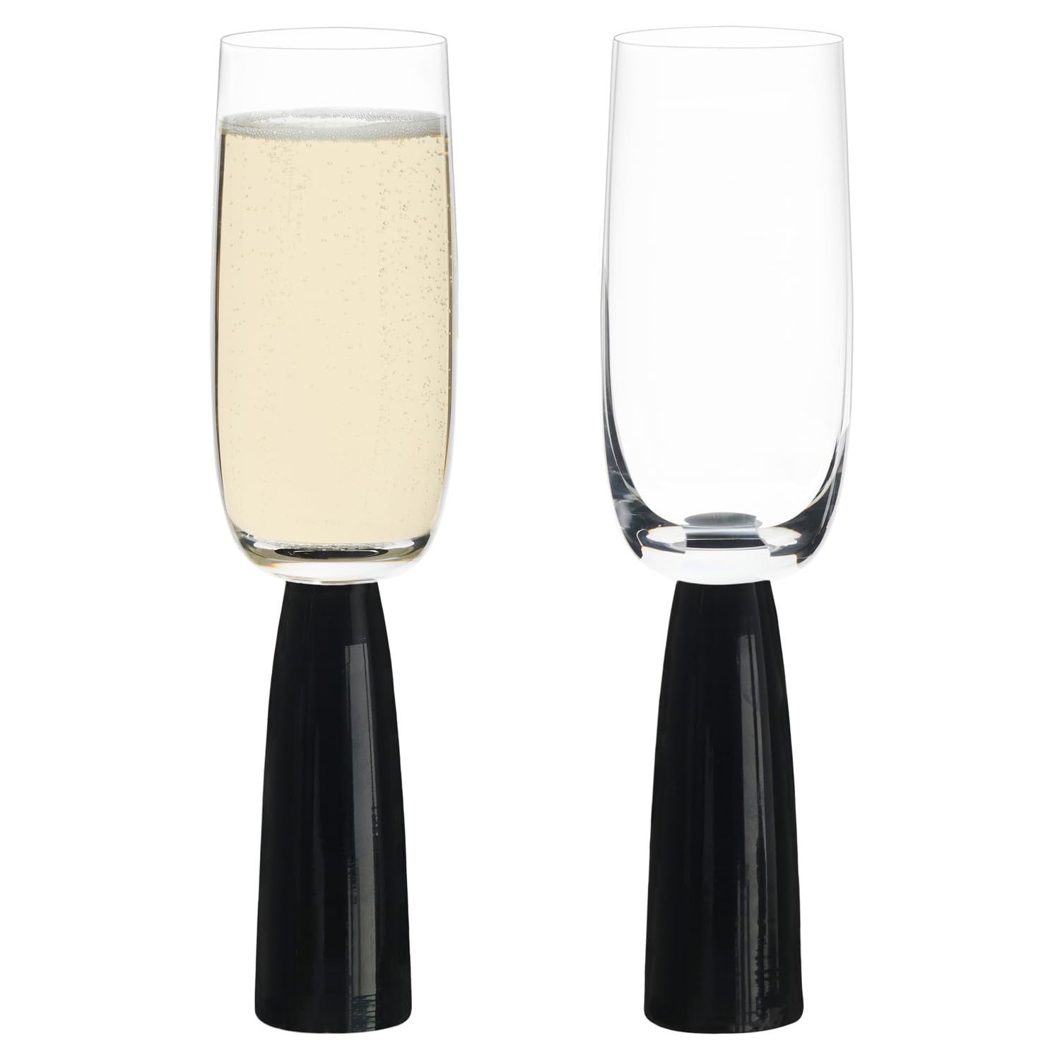 Anton Studio Designs Oslo Handmade Champagne Flutes Perfect Party Tableware for Weddings and Celebrations - 200 ml - Black - Set of 2 Elegant Champagne Glasses