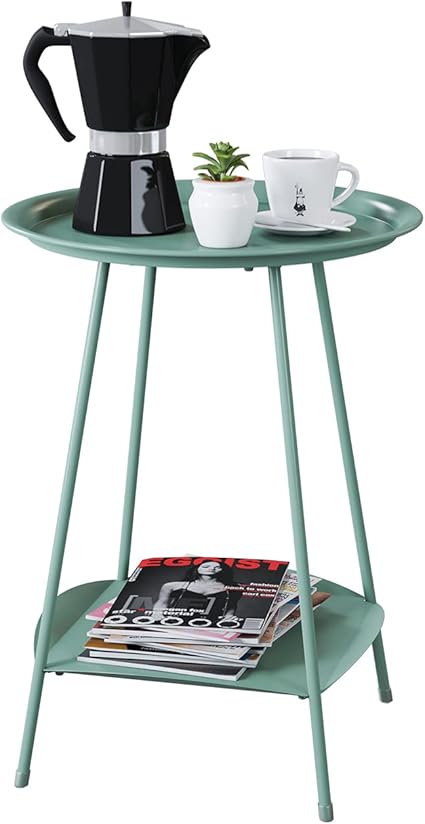 Amazon 二段 棚付き 丸い サイドテーブル おしゃれ ダイニングテーブル 小さい バーテーブル 簡易サイドテーブル ソファーテーブル ベッドサイドテーブル コーヒーテーブル グリーン サイドテーブル オンライン通販