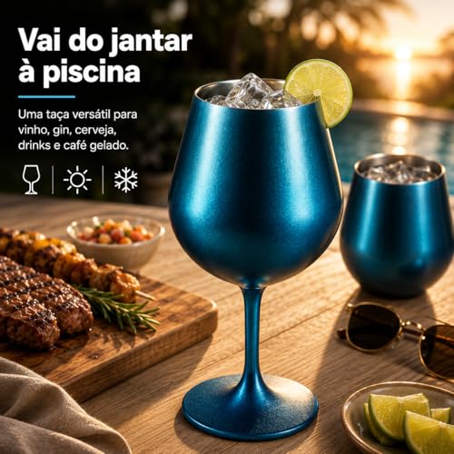Taça Térmica Inox 2 em 1 Vinho Gin Drinks Cerveja 414ml Copo Térmico Haste Removível Aço Inoxidável Conserva Bebidas Geladas Isolamento Térmico Parede Dupla Cocktail Coquetel (PRETA)