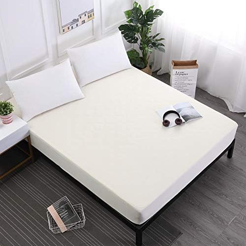 iHomei Solid Color Mattress Protector with Elastic White/Black Waterproof Mattress Cover Pad Anti-mite Baby Fitted Sheet Protection Cover, Beige,200X200cmX30
