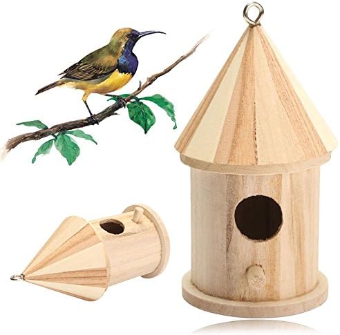 Wooden Bird House Hanging Nest Bird Nesting Boxes with Loop for Home Garden Yard Decoration