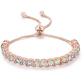 CiNily Adjustable Silver Plated Opal Tennis Bracelet for Women Girls - Fashion Jewelry Gift | Opal Bracelets in Sterling Silver,Rose Gold and Yellow Gold Plating