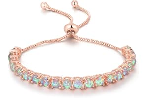 CiNily Adjustable Silver Plated Opal Tennis Bracelet for Women Girls - Fashion Jewelry Gift | Opal Bracelets in Sterling Silver,Rose Gold and Yellow Gold Plating
