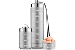 Aluminum Pill Organizer, 7 Day Stackable Metal Pill Box with Spin Lock Waterproof Daily Medicine Case for Travel, Outdoor, Gy